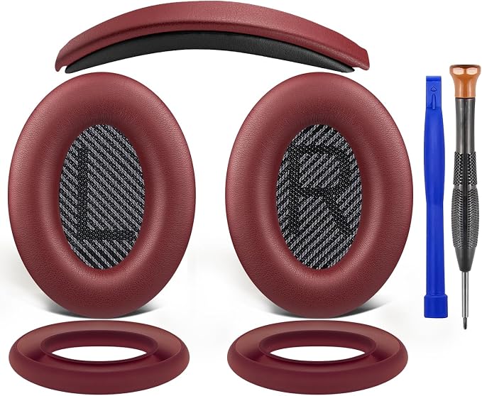 SOULWIT Replacement Kit for Bose QuietComfort QC35/QC35 ii Over-Ear Headphones, Ear Pads Cushions + Headband + Silicone Earpads Cover Protector - Burgundy