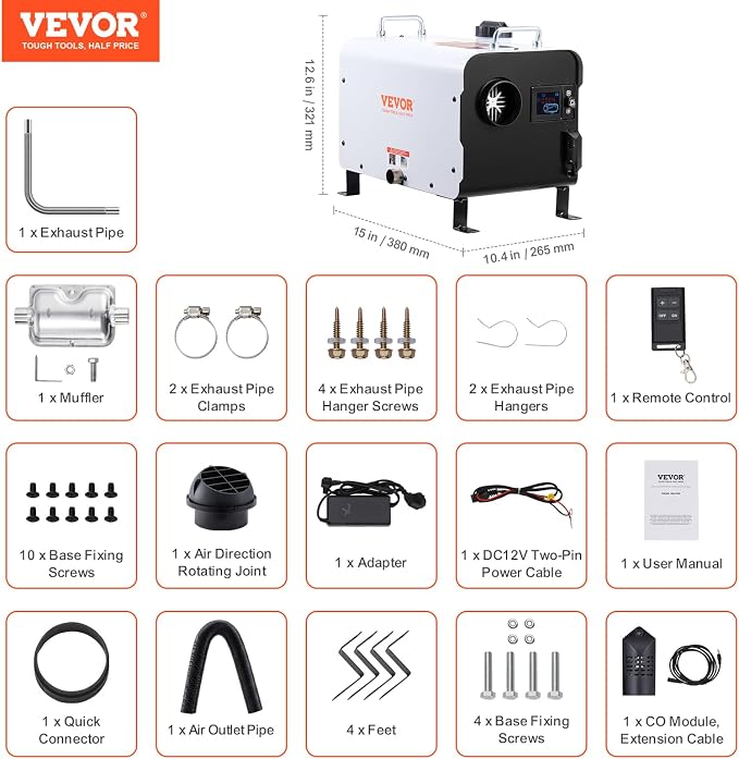 VEVOR 8KW Diesel Heater, 12V/24V All in One Diesel Air Heater, with Bluetooth APP Control, Remote Control and Display Screen, CO Alarm, Fast Heating Portable Diesel Heater for Vehicles and Outdoors