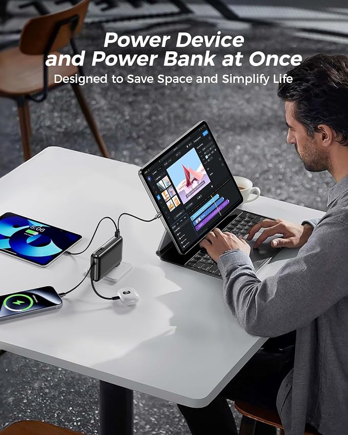 Portable Charger Power Bank 50000mAh Massive Capacity, Built-in Wall Plug USB-C & iOS Cables, 22.5W Fast Charging Battery Pack with LED Display, Travel Essential for Camping, iPhone, Samsung Black
