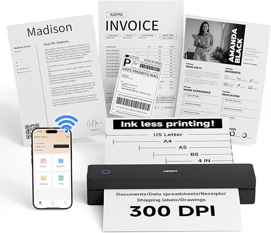 HPRT MT620 Portable Thermal Printer - Inkless Printer, Supports Regular Paper & Labels, Multi-User Bluetooth & Auto Paper Feed, Compatible with iOS/Android/Laptop for Home/School/Travel (Black)