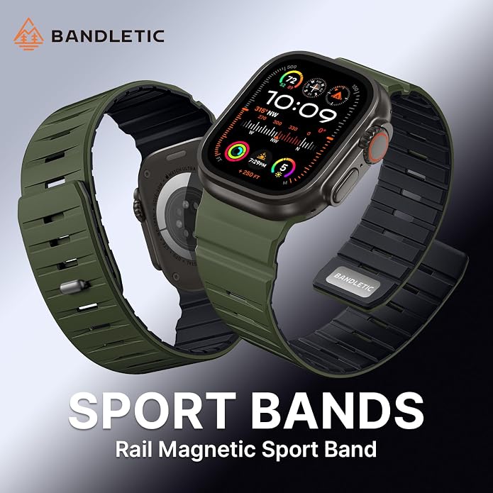 Bandletic Magnetic Watch band Compatible with Apple Watch Bands - Magnet Bands 49mm 46mm 45mm 44mm 42mm Men Women, Rugged Silicone Strap for iWatch Series 11/10/9/8/7/SE3/SE2/SE/6/5/4/3/2/1