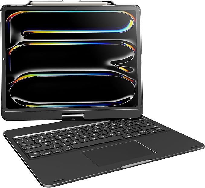Keyboard Case for iPad Air 13-inch M4 M3 M2 & iPad Pro 13 inch M5 M4 & iPad Pro 12.9-inch 6th 5th 4th 3rd Gen: Wireless 360 Rotating, Trackpad Backlit Pencil Holder, Black