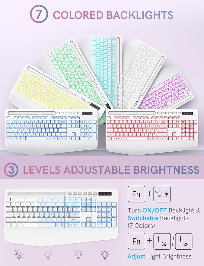 Trueque Wireless Keyboard and Mouse Combo, 4000mAh Rechargeable Backlit Keyboard with Wrist Rest & Phone Holder, Full Size Quiet Typing 2.4G USB-A/Type-C for PC Laptop Windows Mac (Cloud White)