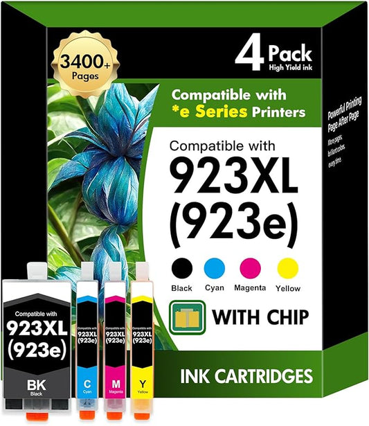 923 923e 923XL 8130e Ink Cartridges Combo Pack with Chip: Replacement for HP 923 923e Ink Cartridges for HP Printer OfficeJet Pro 8130e 8135e 8139e 8125e 8138e 8122e 8120 8124e 8130(4 Pack B/C/M/Y)