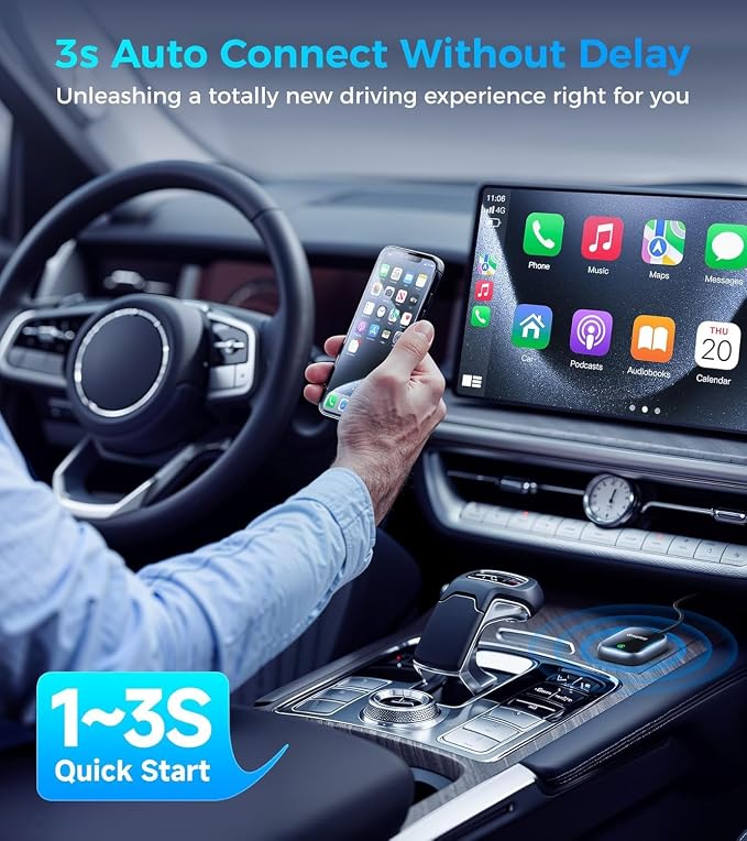 Wireless CarPlay Adapter for Apple iPhone - Convert Factory Wired to Wireless Car Play Adapter, Plug and Play, Auto Connect, No Latency, Compatible with Apple iPhone iOS 10+ Systems USB A/C