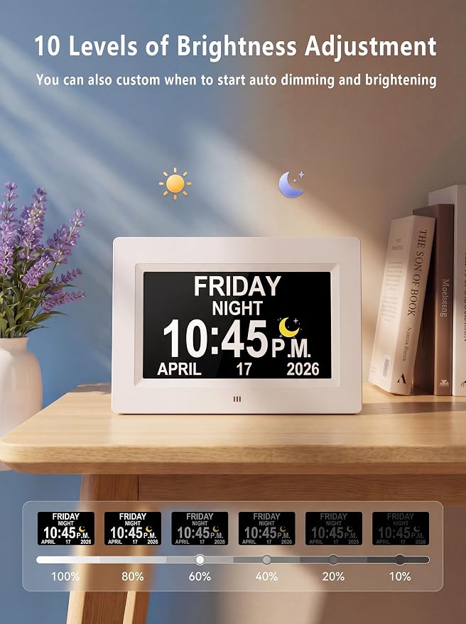 MASSII 27 Alarms Digital Talking Clock with Time Date Announcement, Auto DST, 20 Custom Reminders, 10-Level Dimmer, Sleep Trainer, Large Day Calendar Clock for Elderly Dementia Alzheimers -with Remote
