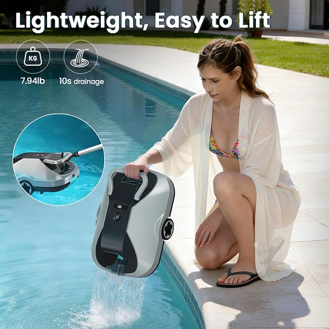 Robotic Pool Cleaner, Cordless Pool Vacuum for Above Ground & Inground Pools, 200mins Runtime Automatic Pool Vacuum Robot for Leaves & Dirt, Powerful Suction up to 2500 sq.ft, Self Parking-Teal