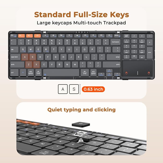 MEETION Bluetooth Foldable Keyboard with Touchpad & Numeric Keypad, Wireless Folding Keyboard, Portable Multi-Device Keyboards, Full-Size Travel Business Design for Windows Mac iOS Android iPad Tablet
