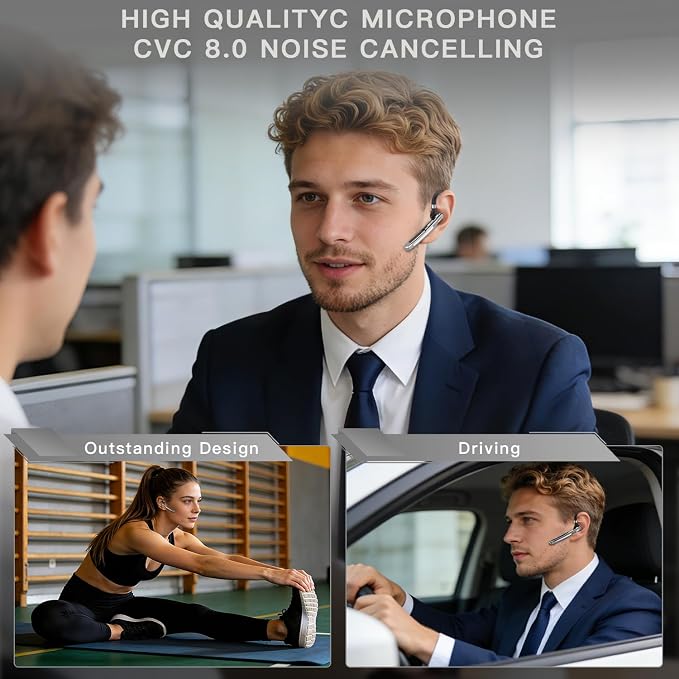 Bluetooth Headset V6.1,100Hrs Talk Time Dual Noise Cancellation Wireless Earpiece,Handsfree Headset with Mic,Driving Headset for Android, iOS,Laptop,Office,Truck Driver,Gunmetal Black