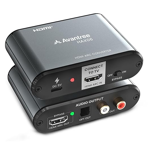 Avantree HAX06 – HDMI ARC Audio Extractor for TV with Passthrough, Play Soundbar & Headphones Simultaneously, Optical & RCA Outputs