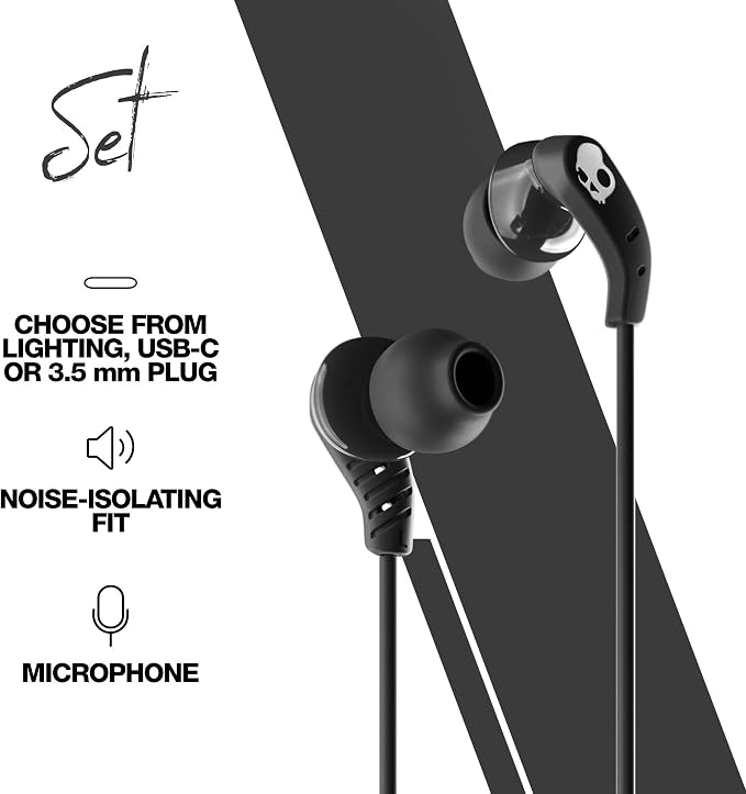 Skullcandy Set USB-C Wired Earbuds with Noise Isolating Fit,in-Line Microphone Call and Track Control for iPhone Android,Ear Gel Sizes Included for Custom Fit - True Black,(Pack of 6)