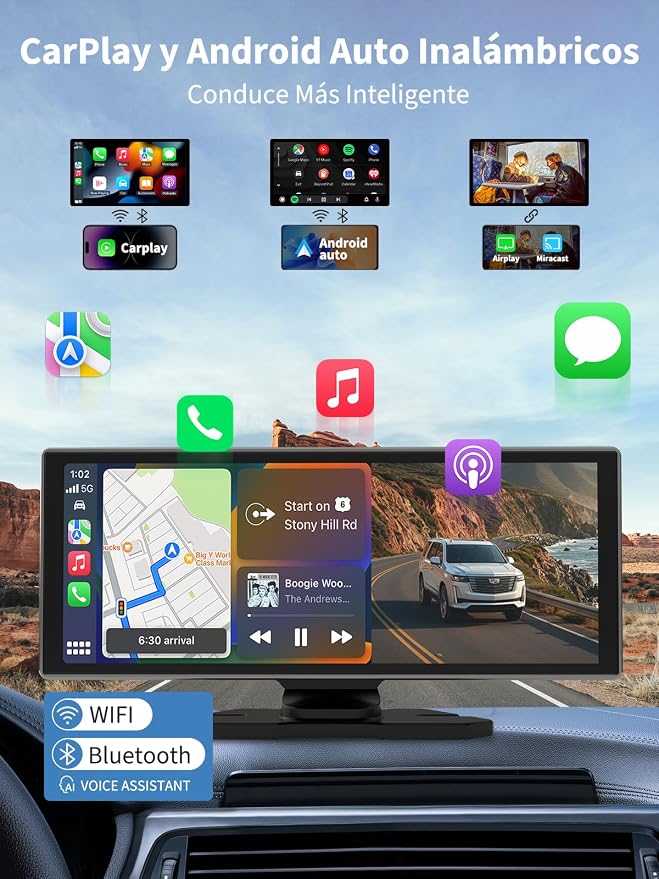 Largest Portable 11.26'' Wireless CarPlay/Android Auto Screen with 2.5D 1920x720 HD Display, Built-in DVR, 4K Front + 1080P Rear Camera, Car Screen,Easy Install Dash Cam,GPS Navigation,Voice Control