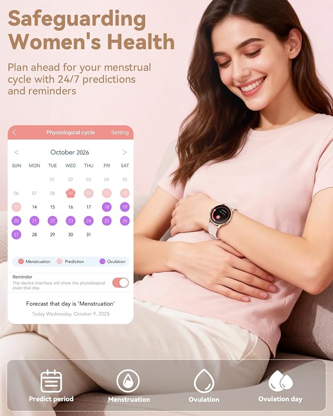 Smart Watches for Women (Android/iPhone), 1.32'' AMOLED Smart Watch with Make/Answer Call, Heart Rate, SpO2, Sleep Monitor, 110+ Sport Modes Fitness Tracker Watch, 2Bands