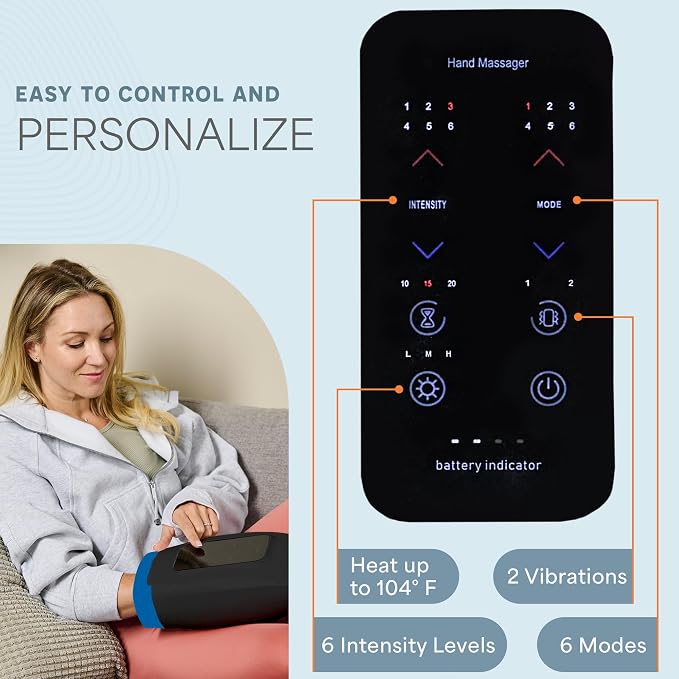 Lifepro Legra Hand Massager with Heat and Compression — Cordless Electric Hand and Wrist Massager with Multi Modes — Finger Palm Pressure Point Therapy for Arthritis and Carpal Tunnel