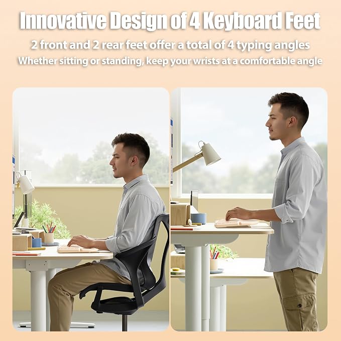 Bow Split Ergonomic Keyboard Wireless with Cushioned Wrist & Palm Rest, Wireless 2.4G/Bluetooth/Wired USB-C, Comfortable Natural Typing, Compatible with Windows/Mac/PC/Laptop, Milk Tea