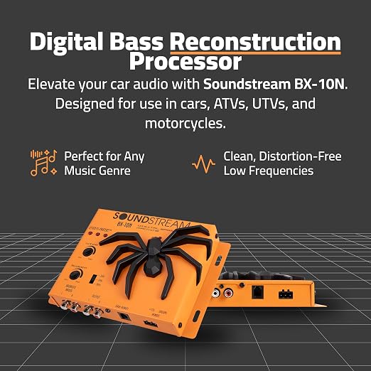 SoundStream BX-10N Bass Restoration Processor with Parametric Bass Equalizer, Digital Bass Processor for Car Audio, Balanced Inputs & Dash Mount Remote Control - Orange