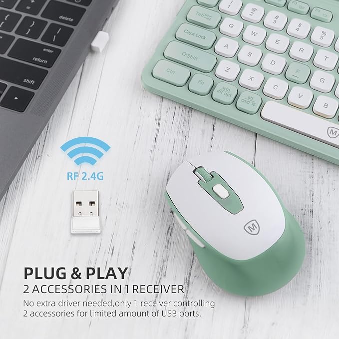 Wireless Keyboard and Mouse Combo,2.4G Ergonomic Keyboard with Foldable Stand and Phone Tablet Holder, Silent Mouse with Adjustable DPI, Compatible with Windows, Mac OS and Linux (KM-239W-WHGN)