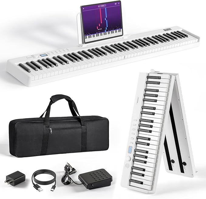 AiJoy 88-Key Portable Piano Keyboard with Semi-Weighted Keys Folding Piano, Built-in Speakers/MIDI, Long Battery Life Electric Keyboard Piano for Beginners