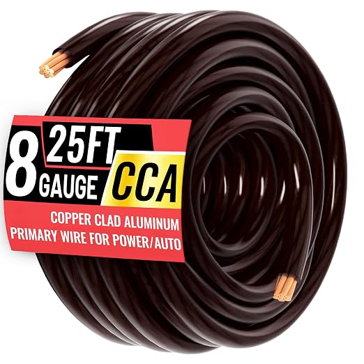 8 Gauge Wire 25FT Black Copper Clad Aluminum CCA Battery Cable, Primary Power/Ground Cable for Car Audio Speaker, RV Trailer, Amp, Inverter RV Truck, Marine, Solar Equipment, Translucent Jacket
