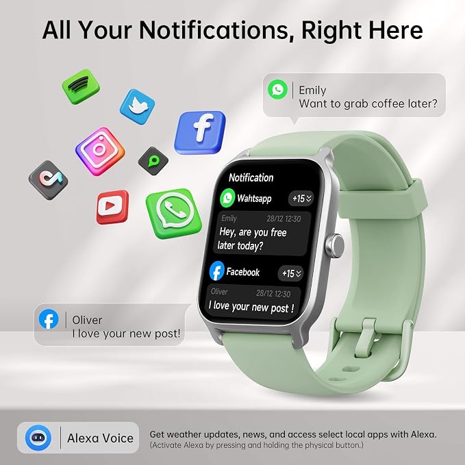 Tensky Smart Watch for Women/Men, 1.85'' HD Activity Smartwatch for iPhone/Android/Samsung, 100+ Sport Modes Fitness Tracker (Answer/Make Call), Alexa Built-in,Sleep/Heart Rate/SpO2 Monitor/Waterproof