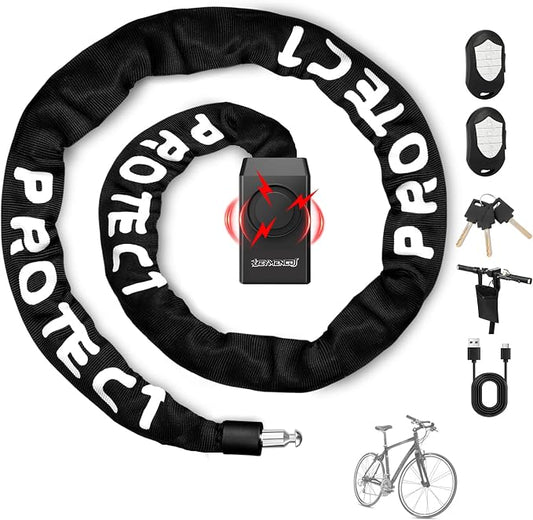 Bike Lock with Alarm – 110dB Anti-Theft Bike Alarm, 4FT x 8mm Heavy Duty Chain with Keys for Bicycle/E-Scooter/Motorcycle