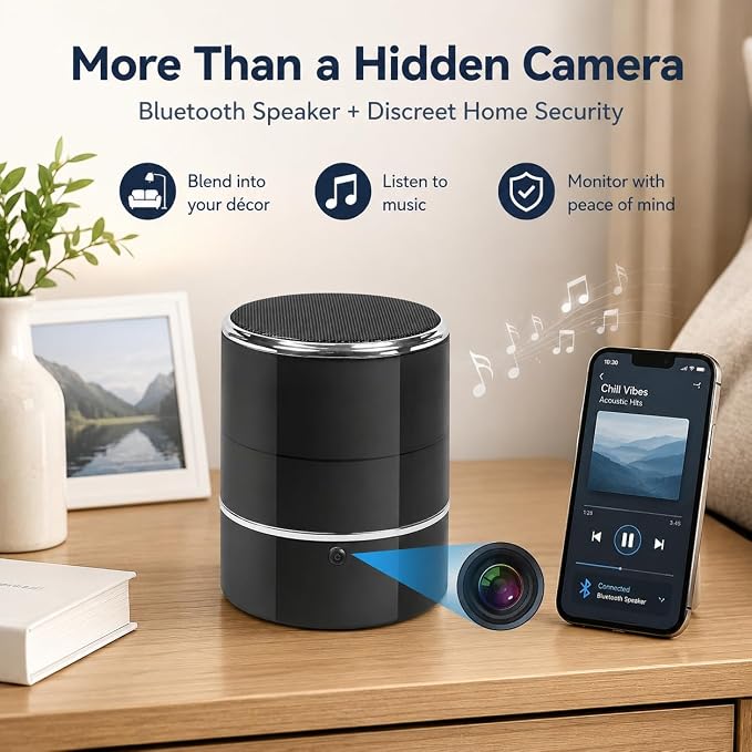 SOPKVL Bluetooth Speaker Dome Camera, 240° Ultra-Wide Angle Lens | WiFi Live Viewing, Motion Detection, Home Office Security, 2.4/5G