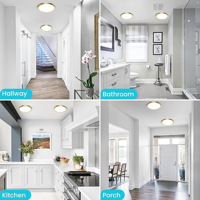 libtit 7 Inch Golden Flush Mount Ceiling Light, 15W Aureate Ceiling Light Fixture, 3000K/4000K/6500K Color Selectable, Gilded Round Ceiling Lighting for Bedroom Kitchen Pantry
