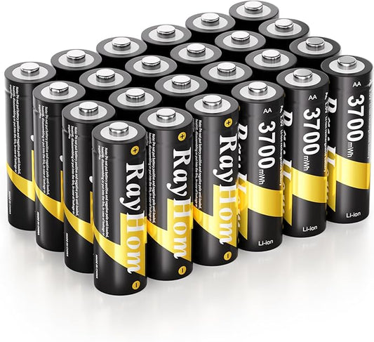 24 Pack AA Lithium Rechargeable Batteries, 3700mWh High Capacity, 1.5V Constant Output, 1600+ Cycles, for Blink Outdoor Camera
