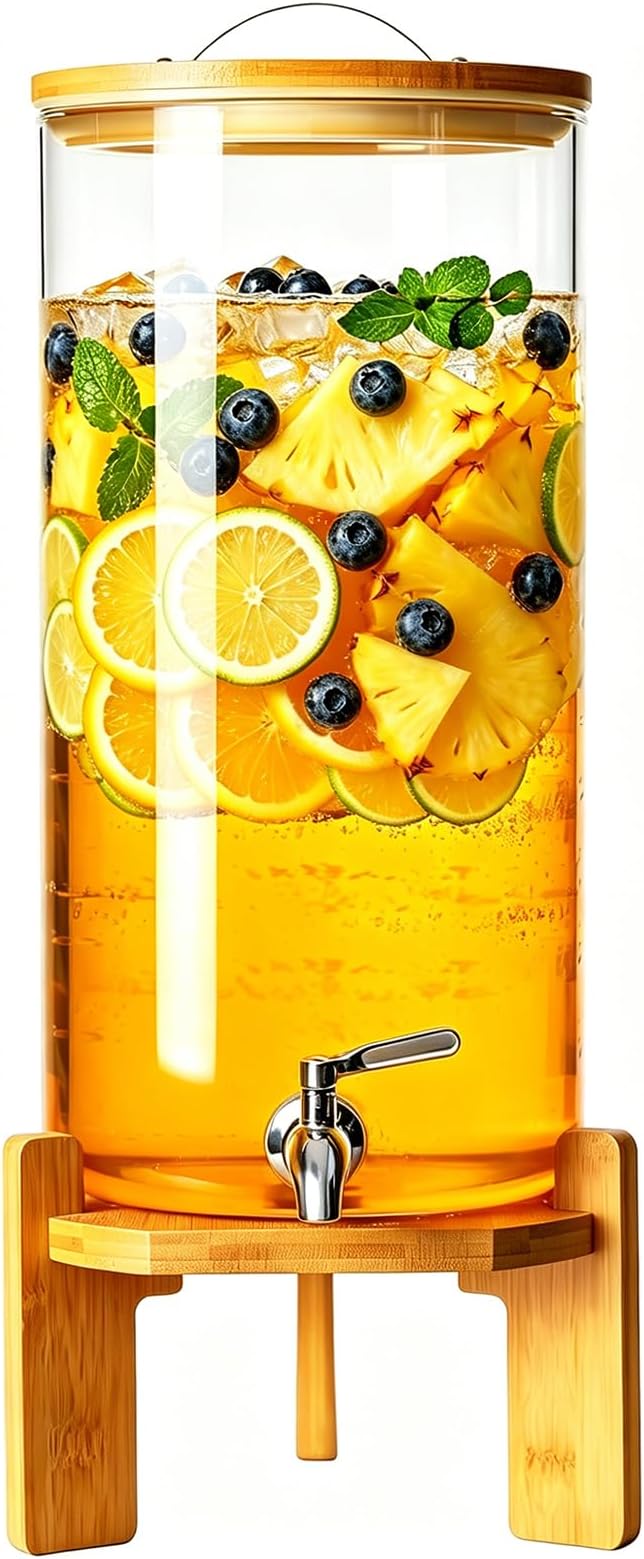 Beverage Dispenser,3Gallon Glass Drink Dispenser with Stand, Stainless Steel Spigot, Ideal for Parties, Bars, Restaurants (11L/3Gallon)