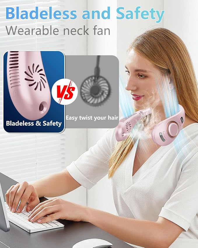 Neck Fans that Blow Cold Air Rechargeable,Mister Fan Portable Battery Operated 360°Cooling,Misting Flexible Head Wear Wireless Neck Fans for Women Men,Personal Cooler Device for Outside Summer Beach
