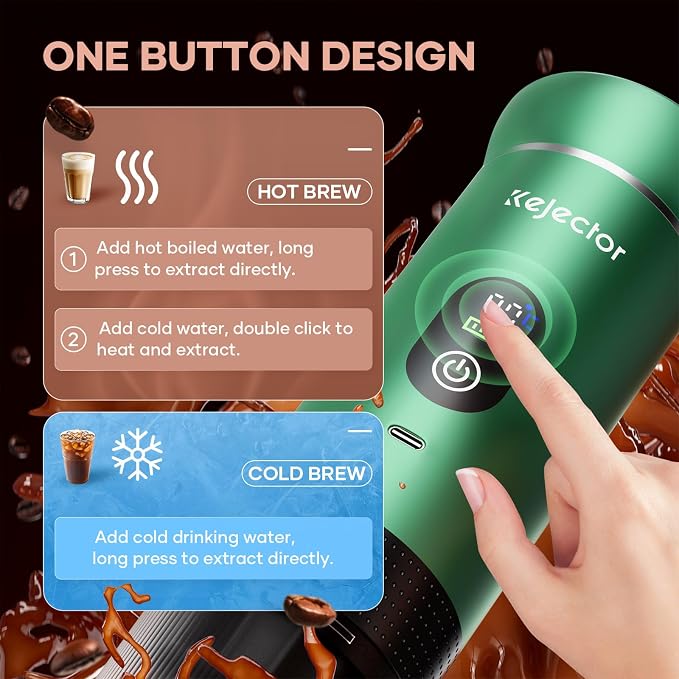 kejector Portable Coffee Maker Espresso Machine for Travel Nano Car Coffee Maker Compatible with Ground Coffee & Capsule for RV, Hiking Camping Office, Travel Espresso Maker Electric Green