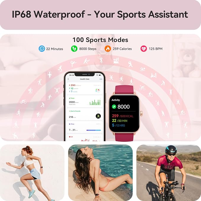 Gydom Smart Watch for Women Android & iPhone, Alexa Built-in, 1.8" Smartwatch with Heart Rate/SpO2/Sleep Monitor, IP68 Waterproof Activity Fitness Tracker, 101+ Sports Mode, Red