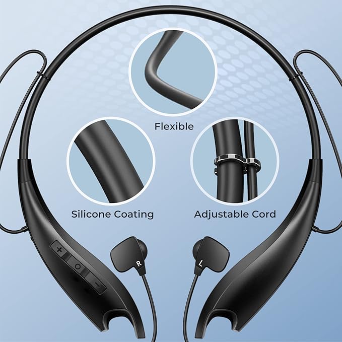 Neckband Bluetooth Headphones, Around The Neck Headphones 24H+ Playtime, Bluetooth Headsets with Call Vibration, Shark Jaw Design Wireless Earbuds+Noise Isolation/Mic/IPX7 Waterproof, 2 Pack