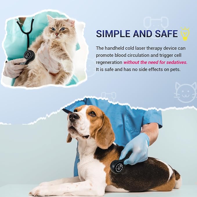 Mibest Cold Laser Therapy Device for Vet - Red Light Therapy for Dogs and Cats - Infrared Light Therapy Targets Joint and Muscles - Pain Relief, Arthritis, Spinal, Wound Healing (4x808nm + 12x650nm)