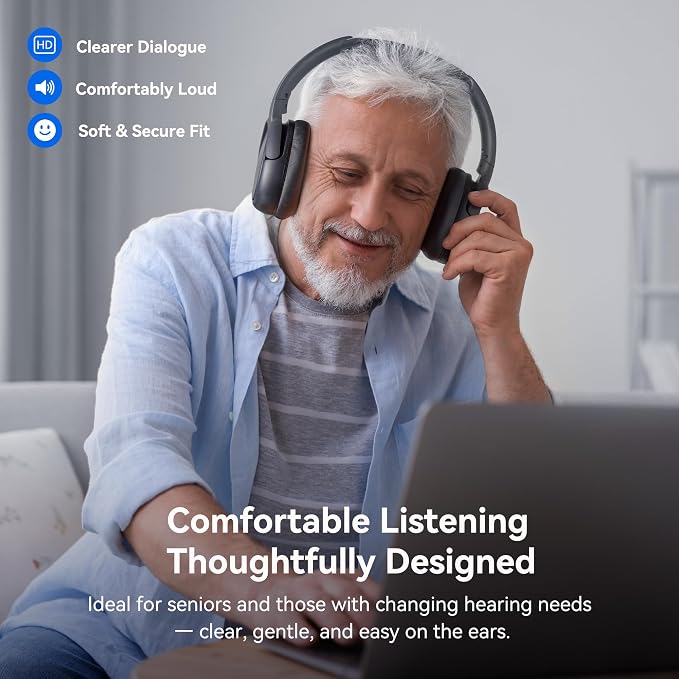 Swiitech Wireless Headphones for TV Watching with Charging Dock, 45H Playtime, Bluetooth 5.3, Clear Voice, No Audio Delay, Plug & Play Over-Ear Headset for Seniors