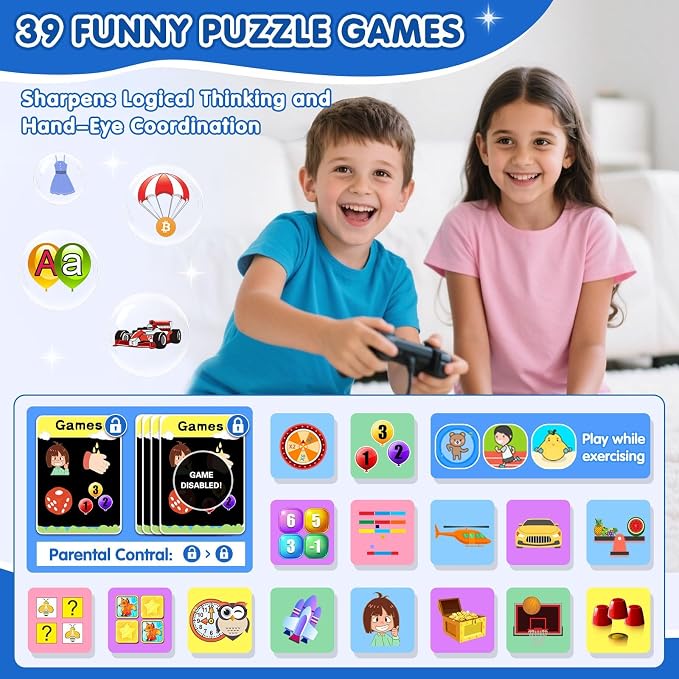 MOFGDNI Smart Watch for Kids with 39 Games Touchscreen Camera Video, Music Player, Pedometer, Calculator, Calendar, Stopwatch, Flashlight, Alarm Clock 12/24 hr, Birthday Gifts Toys for Boys Ages 3-12