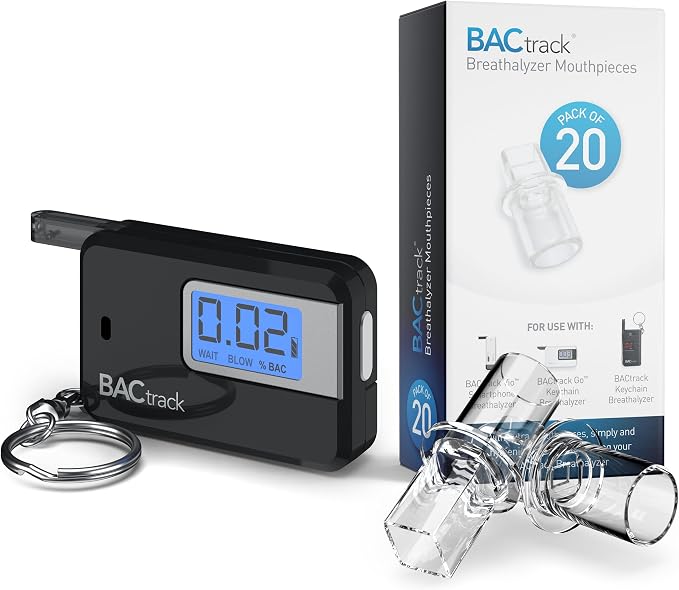BACtrack Go Keychain Breathalyzer (Black) and 20 Breathalyzer Mouthpieces Bundle