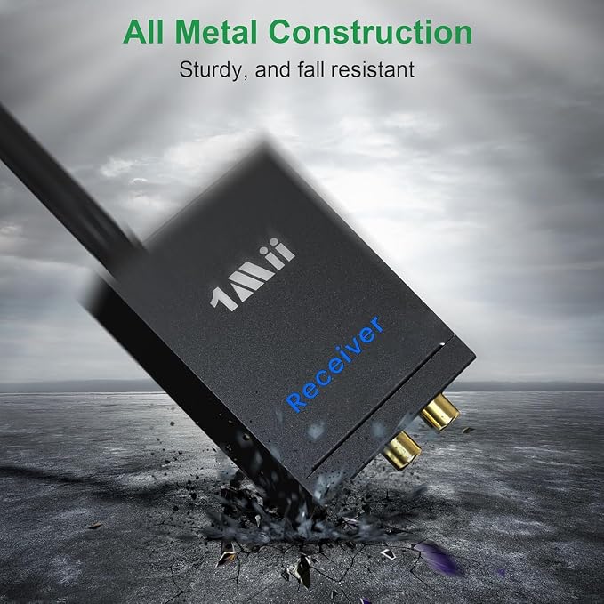 1Mii 2.4GHz (1 TX + 2 RX) Wireless Audio Transmitter and Receiver Set | 20ms Ultra Low Delay with RCA In/Out, 320FT Long Range for TV PC CD Player Powered Speaker, 2 Receivers for 2 Powered Speaker