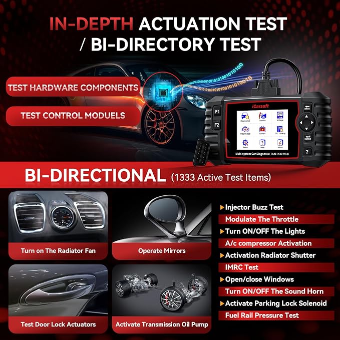Bidirectional Diagnostic Tool for Porsche/Cayenne, iCarsoft 2026 POR V3.0 All System OBD2 Scanner, 27 Resets +12 Extra Services Battery Registration Code Reader for Porsche from 1996-2023