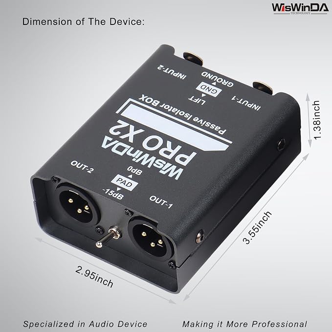 2Channels XLR/TS/TRS Passive Hum Eliminator Box for Audio Equipments Ground Loop Isolator Noise Filter for Different Audio Systems Using (WDISO-Pro X2)