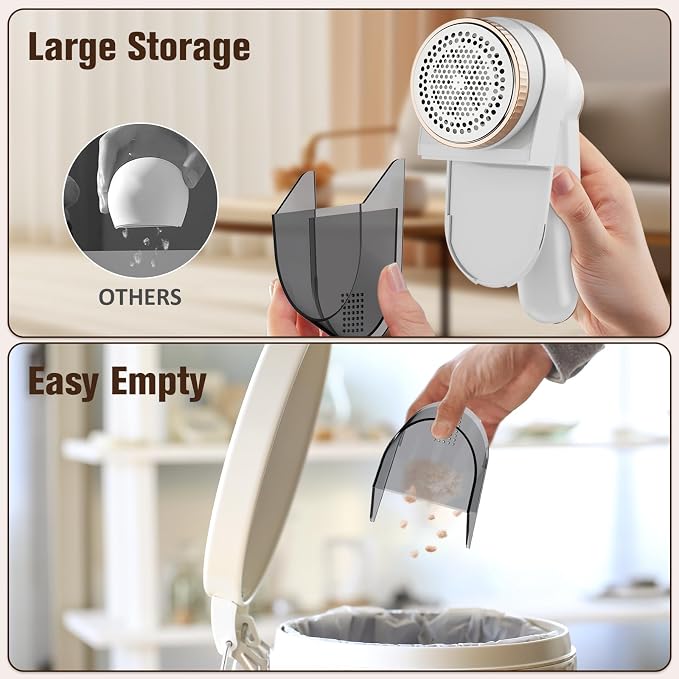 DBC Fabric Shaver with Seperate Lint Box, LED Display, 15000r/Min Powerful Motor, 6-Leaf Blades, 3-Speeds Electric Lint Remover for Sweater, Clothes, Couch, Furniture, Sofa - Gold & White