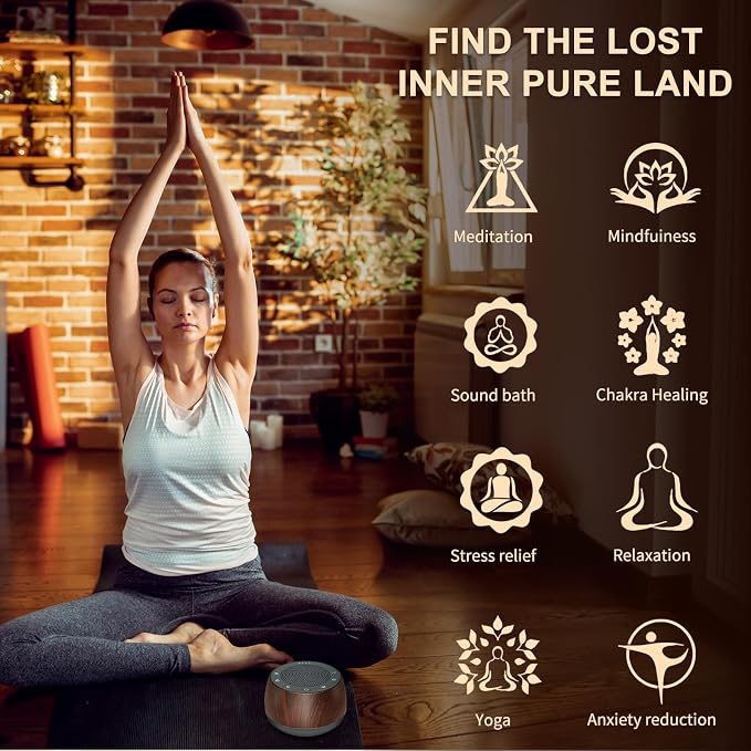 Electronic Tibetan Singing Bowl,Frequency Generator for Healing,Meditation Sound Machine, 256HZ-432HZ-528HZ 9 Healing Frequencies,4 Timers and Luminous Button,Yoga, Relaxation, Reiki