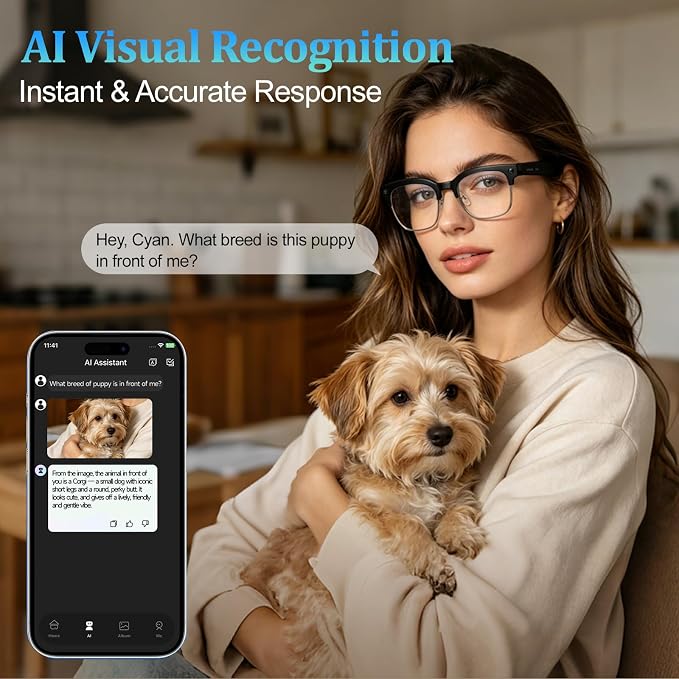 AI Smart Glasses with 8MP Camera, 1080P Video Recording & HD Photos, Bluetooth Audio, Voice Assistant, Real-Time Translation, Noise Cancelling Calls & Music, Photochromic Lenses