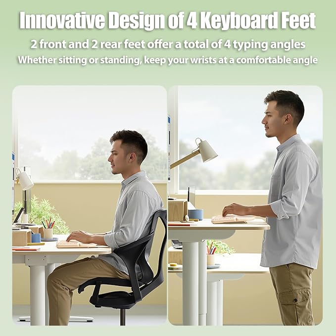 Bow Split Ergonomic Keyboard Wireless with Cushioned Wrist & Palm Rest, Wireless 2.4G/Bluetooth/Wired USB-C, Comfortable Natural Typing, Compatible with Windows/Mac/PC/Laptop, Matcha Green