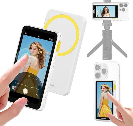 Newmowa Magnetic Vlog Selfie Monitor Screen for iPhone, Touchscreen and Zoom Adjustment, Wireless Rear Camera Monitor for Vlog, TikTok, Support 4K 30fps Wireless Recording for iPhone 15/16/17(White)