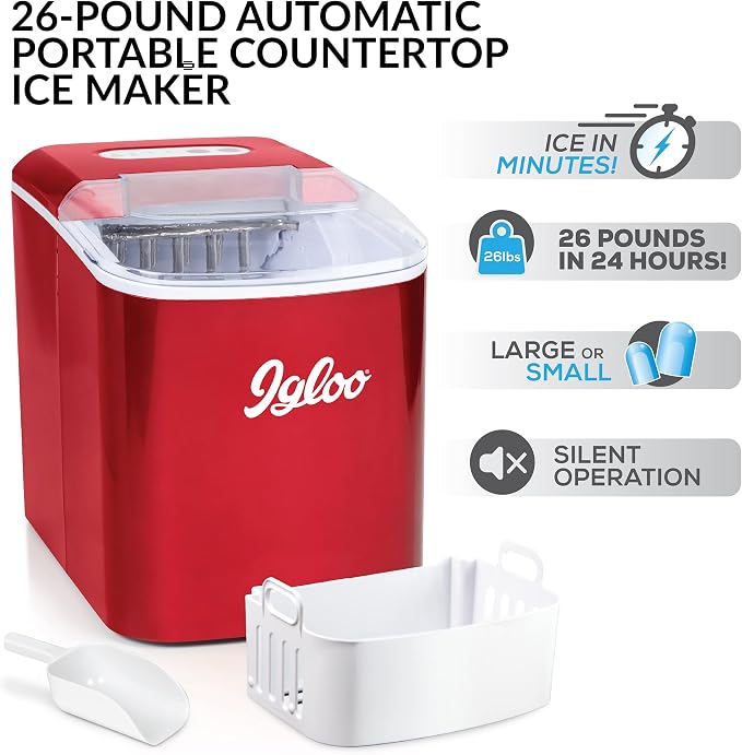 Igloo 26-lb Automatic Electric Countertop Ice Maker, 9 Cubes in 7 Mins & SereneLife Digital Safe & Lock Box for Cabinets, Home, Office, or Hotels, 12.2" x 7.8