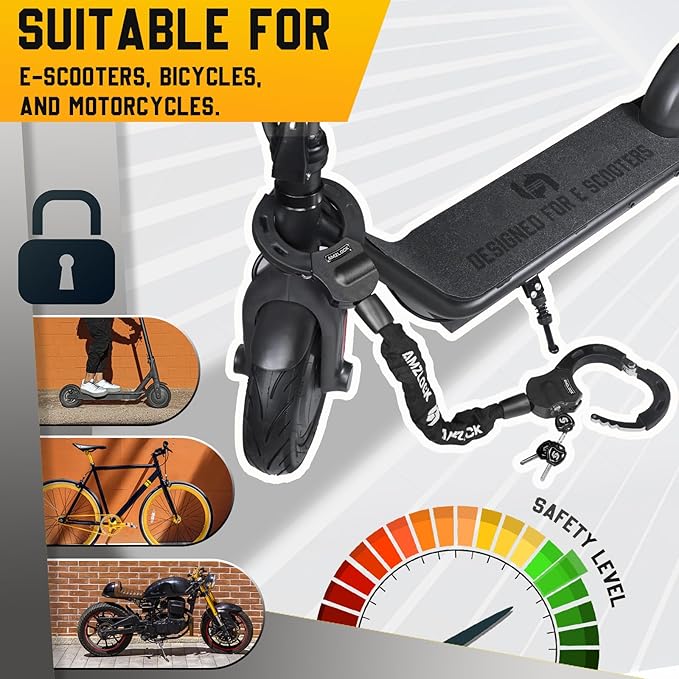 Scooter Lock with Bag, Heavy Duty 5/16" (8mm) Anti-Theft Chain for Electric Scooter, E-Bike & Bicycle, 29.5" (75cm)