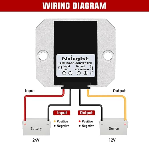 Nilight 24V to 12V Voltage Converter 120W 10A Regulator Step Down to 12VDC Waterproof DC Convert Reducer Power Supply Transformer Module for Golf Cart Scooters Trucks