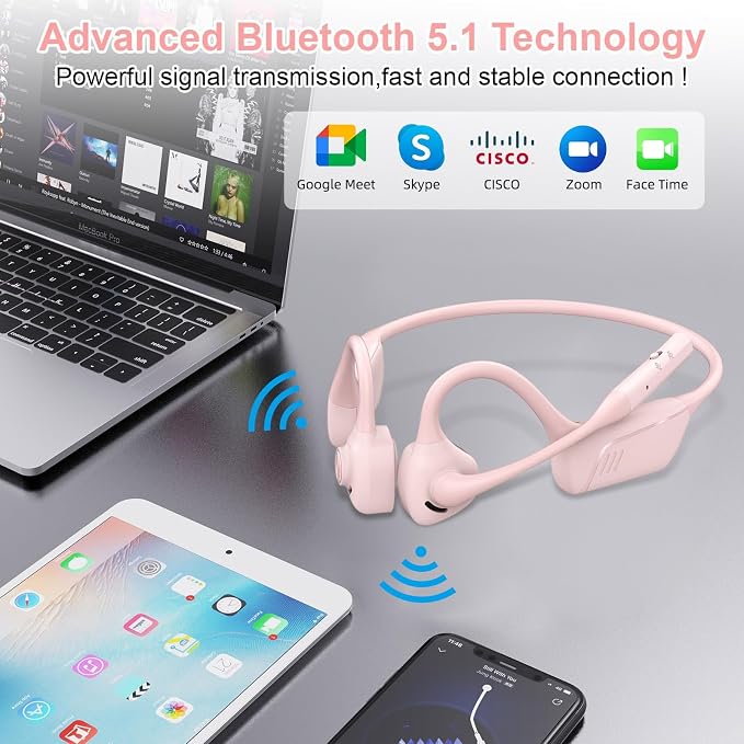 ZIOCOM Open Ear Headphones, Bluetooth 5.1 Headset with Mic, ENC Noise Cancelling and Mute Button, AptX-LL Wireless Headset for Office Driving Working Home-10 Hrs(Not Bone Conduction) (Pink)