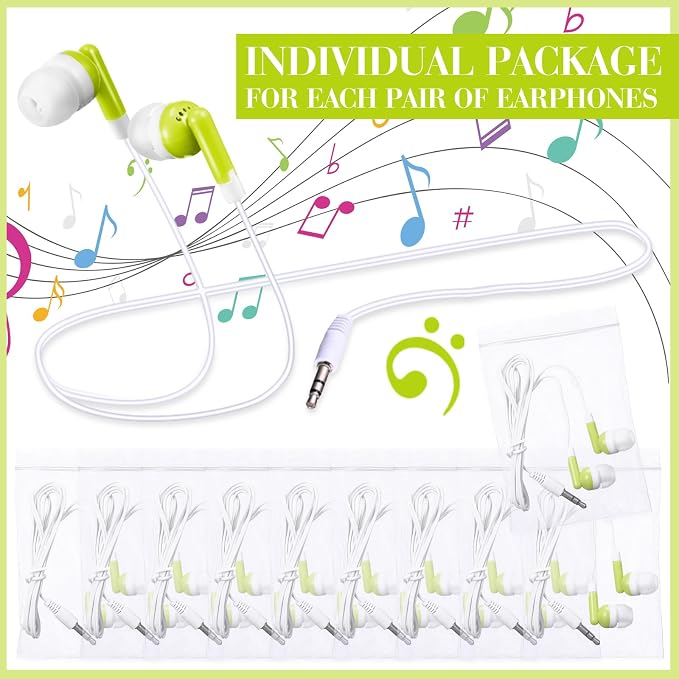 Konohan 100 Pcs Bulk Earbuds with Wire Basic Headphones in Ear for Libraries Laptop, No Microphone 3.5 mm Jack Earbuds Dot Headphones, Individually Bagged (Sage Green)
